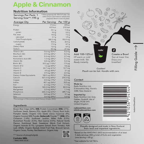 Apple and Cinnamon - Original Dairy Breakfast 400 Kcal V10 - Radix Nutrition