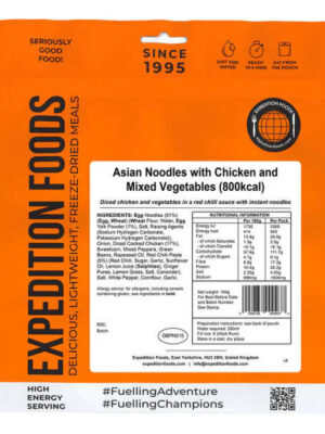 Asiatische Nudeln mit Hähnchen und gemischtem Gemüse - Expedition Foods - 800 Kcal