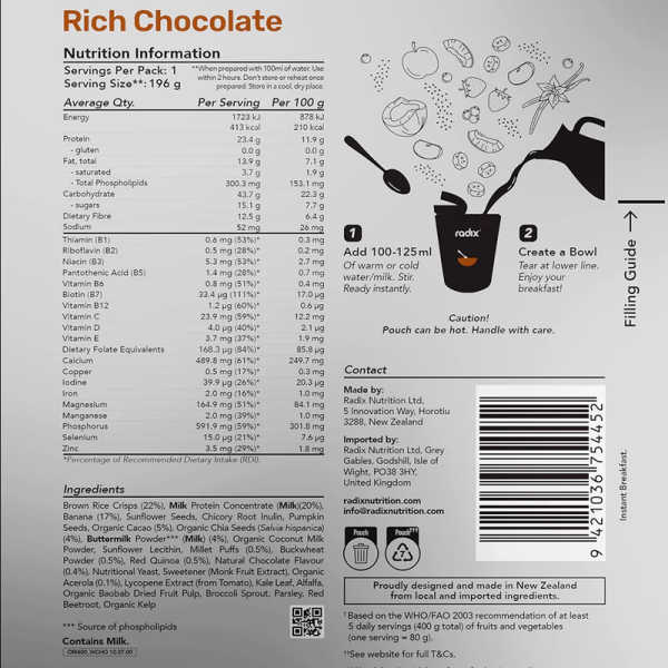Rich Chocolate - Original Dairy Breakfast 400 Kcal V10 - Radix Nutrition