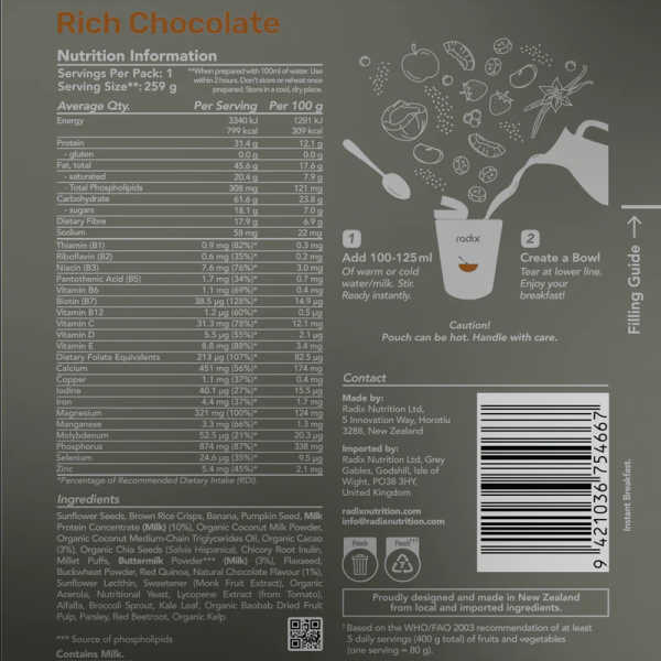 Rich Chocolate - Ultra Dairy Breakfast 800 Kcal V10 - Radix Nutrition
