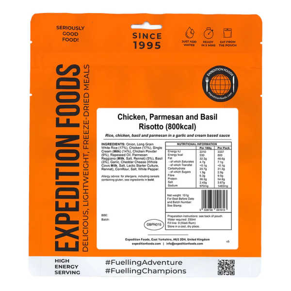 Risotto mit Hähnchen, Parmesan und Basilikum - Expedition Foods - 800 Kcal
