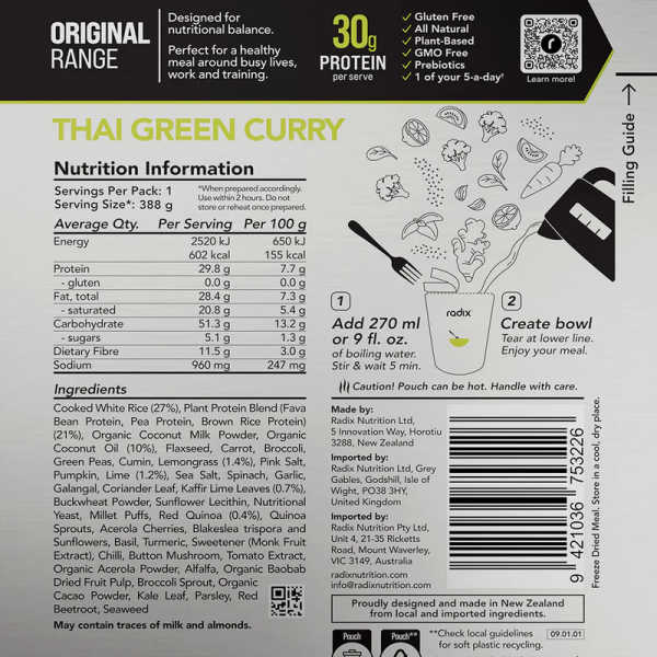 Thai Green Curry - Original Meals 600 Kcal V9 - Radix Nutrition