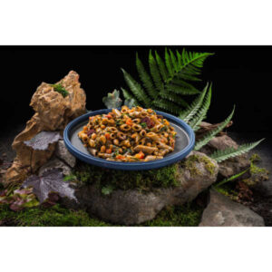 Grillenprotein-Penne in Sauce mit Bohnen, Spinat und Oliven - Adventure Menu